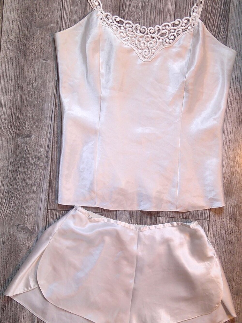 "St Michael" Marks & Spencer 2-Pc Cami/Short Set Bridal/White Satin Sz 8-10